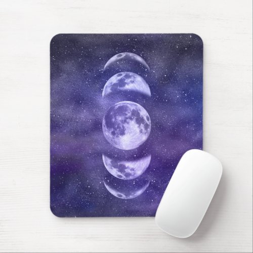 Moon Phases Celestial Pattern Purple and Blue Mouse Pad