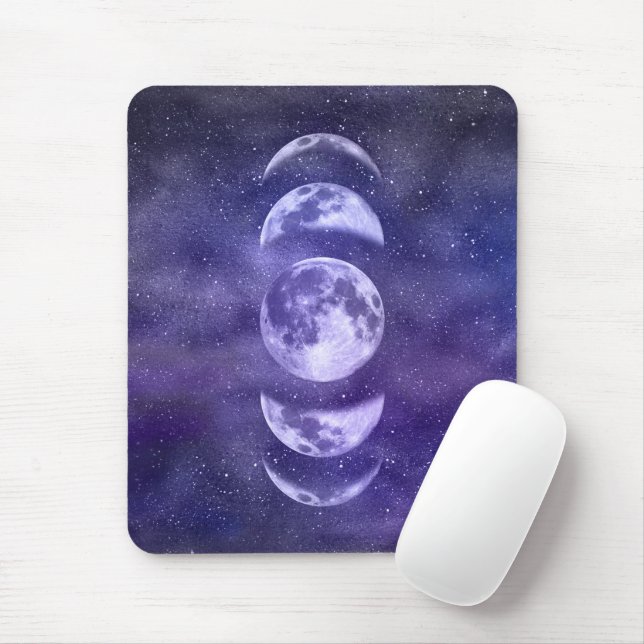 Moon Phases Celestial Pattern Purple and Blue Mouse Pad (With Mouse)