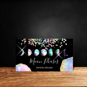 Moon Phases Crystal Gem Healing Holograph Business Business Card by smmdsgn at Zazzle