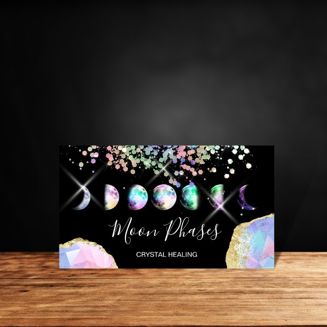 Moon Phases Crystal Gem Healing Holograph Business Card (Creator Uploaded)
