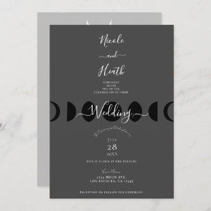 Moon Phases Cycles Black Grey & White Wedding Invitation