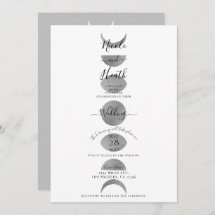 Moon Phases Cycles Silver Grey & White Wedding   Invitation