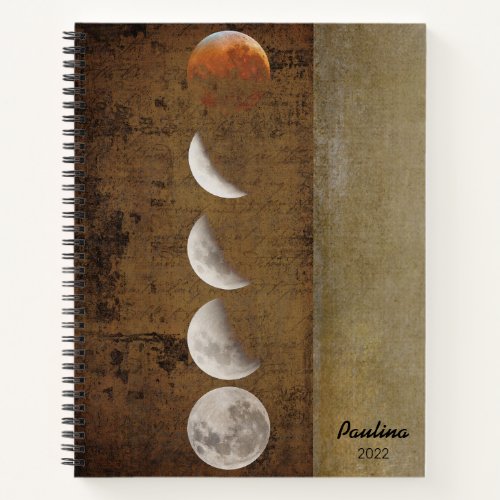 Moon phases distressed grunge personalized notebook