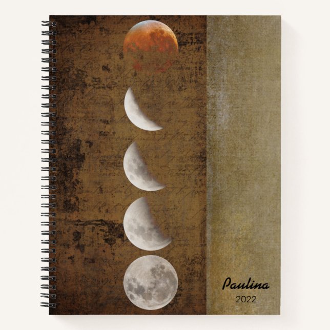 Moon phases distressed grunge personalized notebook (Front)