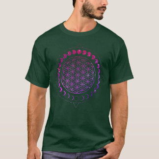 Moon Phases Flower Of Life Mandala Divine Geometry T-Shirt