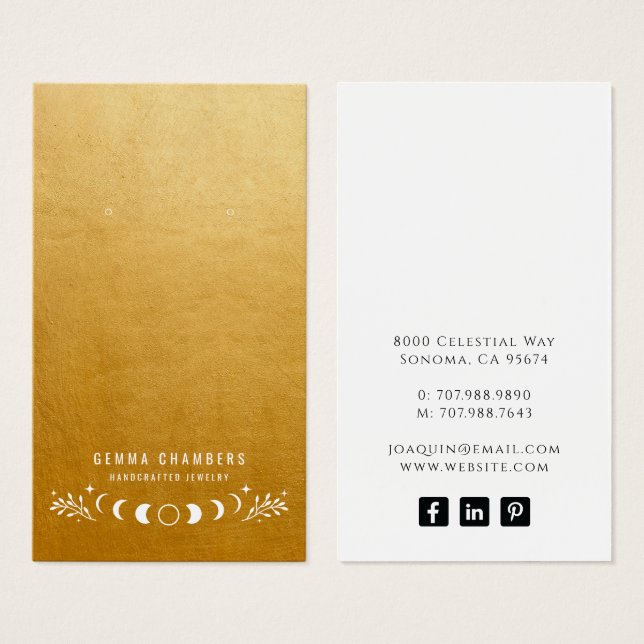 Moon Phases Gold Earring Jewelry Display Cards (Front & Back)