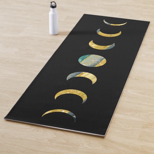 Moon Phases Gold Silver Teal  Yoga Mat