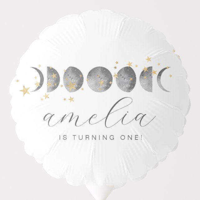 Moon Phases Gold Stars  Balloon (Front)
