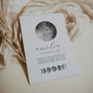 Moon Phases Gold Stars Birthday Gold Foil Invitation