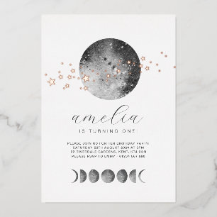 Moon Phases Gold Stars Birthday Rose Gold Foil Invitation