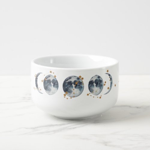 Moon phases gold stars constellations soup mug