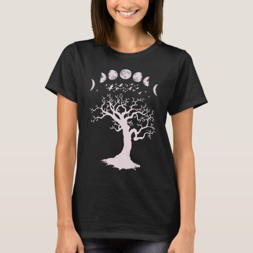 Moon Phases Gothic Tree Birds T_Shirt