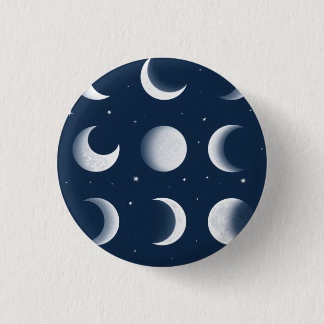 Moon Phases Grid Celestial Pattern Design Button (Front)