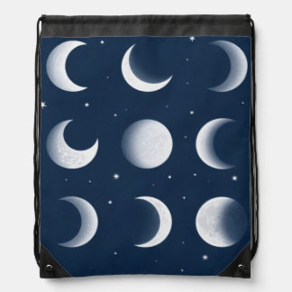 Moon Phases Grid Celestial Pattern Design Drawstring Bag