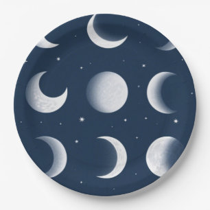 Moon Phases Grid Celestial Pattern Design Paper Plates