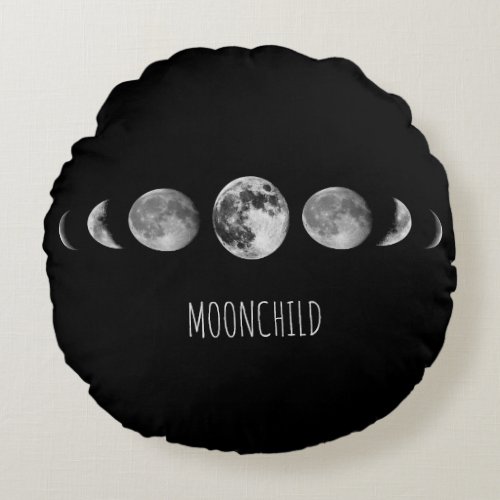 Moon Phases  Moonchild Round Pillow