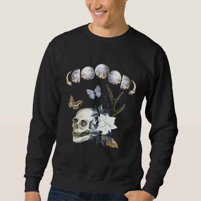 Moon Phases Of The Moon Floral Skull Butterfly Cot Sweatshirt (Front)