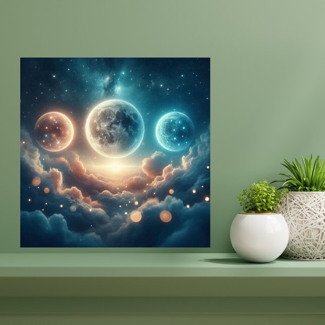 Moon Phases Over Clouds Canvas Print (Moon Phases Over Clouds)