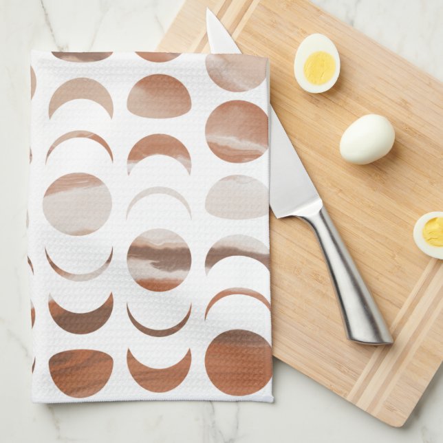 Moon Phases painted marble look gold & cream dish Kitchen Towel (Quarter Fold)