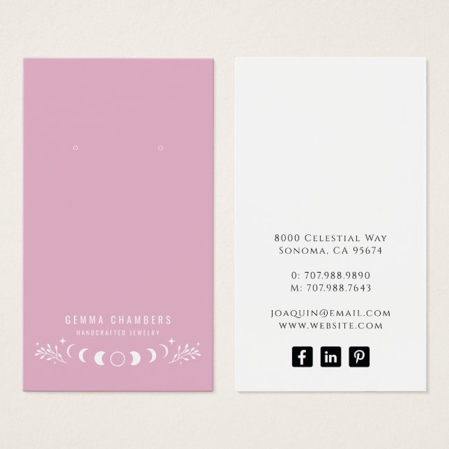 Moon Phases Pink Earring Jewelry Display Cards (Front & Back)