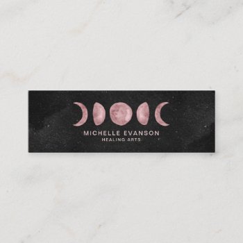 Moon Phases Pink Watercolor Lunar Mini Business Card by whimsydesigns at Zazzle