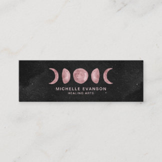 Moon Phases Pink Watercolor Lunar Mini Business Card