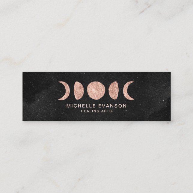 Moon Phases Rose Gold Metaphysical Mini Business Card (Front)