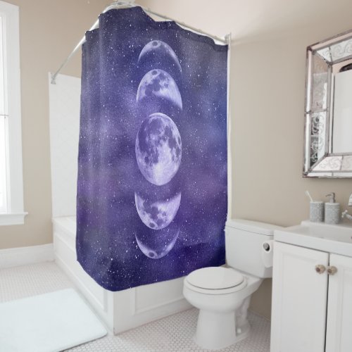 Moon Phases Space Pattern Celestial Shower Curtain