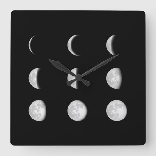 MOON PHASES SPACE SQUARE WALL CLOCK