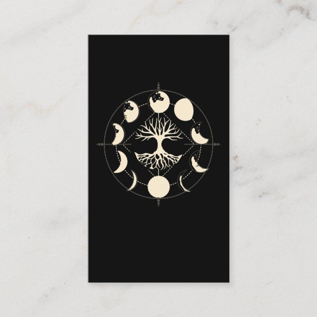 Moon Phases Spiritual Tree Astronomy Crescent Business Card (Front)