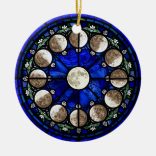 Moon Phases Stained Glass Circle Ceramic Ornament