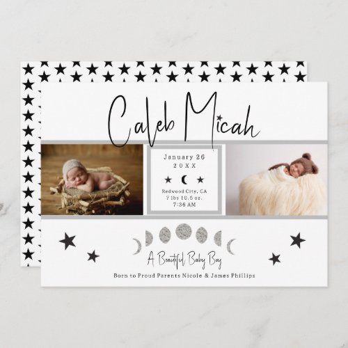 Moon Phases  Stars Photo Baby Birth Announcement