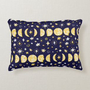 Moon Phases Stars Vintage Background Accent Pillow