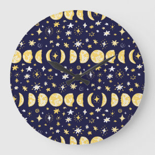 Moon Phases Stars Vintage Background Large Clock