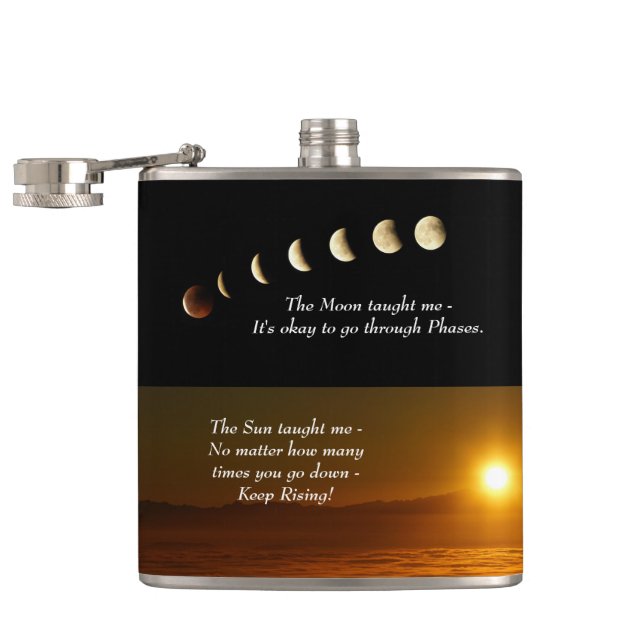 Moon Phases Sunrise Inspirational Quote  Flask (Opened)