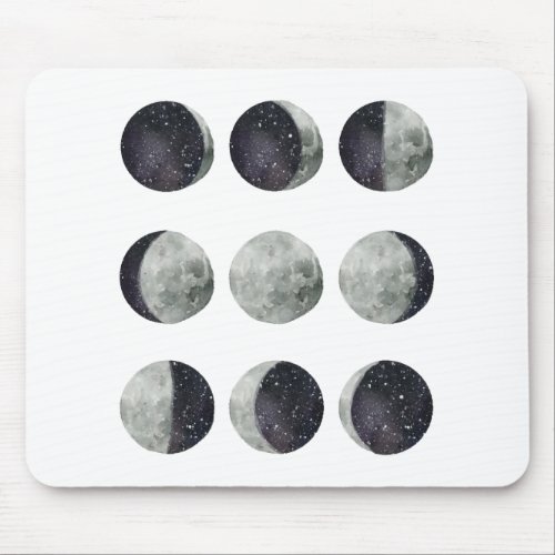 Moon Phases Watercolor and Ink Mouse Pad