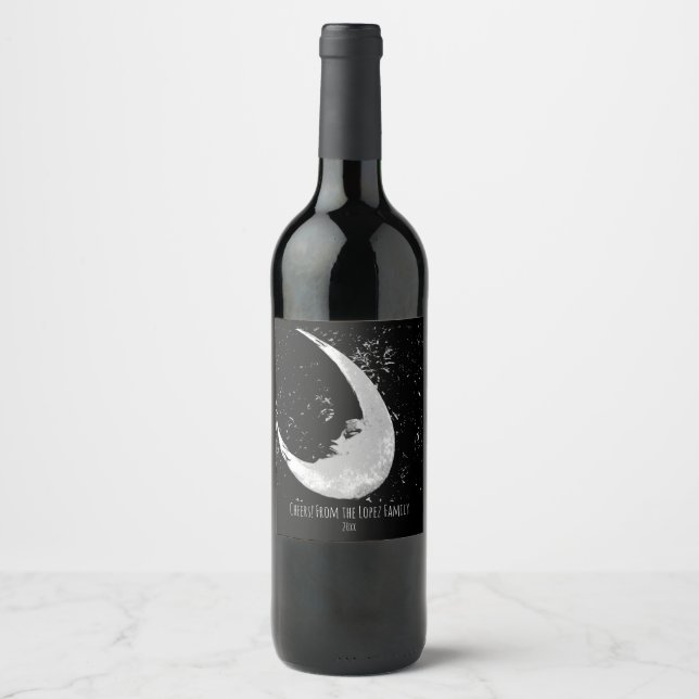 Moon Photo, Black and White Wine Label (Front)