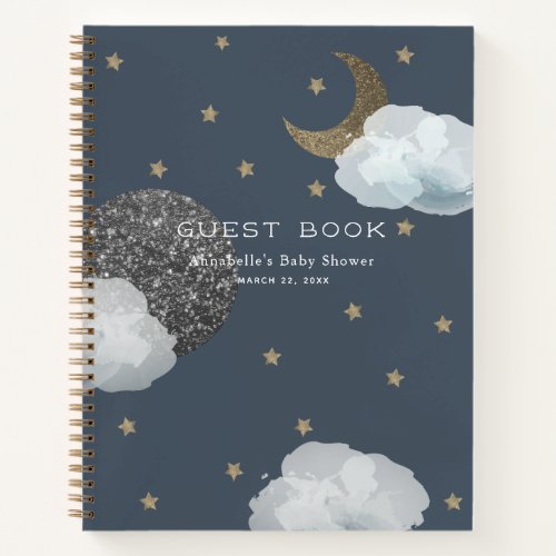 Moon Planet Star Cloud Navy Baby Shower Guest Book