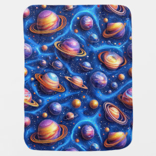 Moon planets galaxy baby blanket