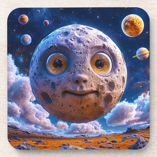 Moon planets galaxy beverage coaster (Front)