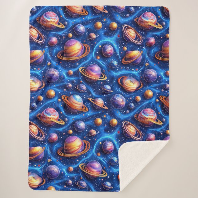 Moon planets galaxy sherpa blanket (Front)