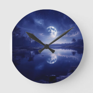 Moon Reflecting Onto Lake Surface Round Clock