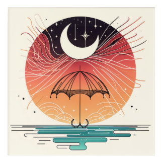 Moon Resting on Umbrella with Star Rain Acrylic Print