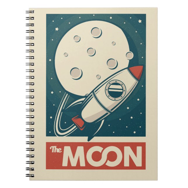 Moon Retro Galaxy Rocket Notebook (Front)