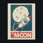 Moon Retro Galaxy Rocket Postcard<br><div class="desc">A retro illustration of the moon with a rocket ship</div>