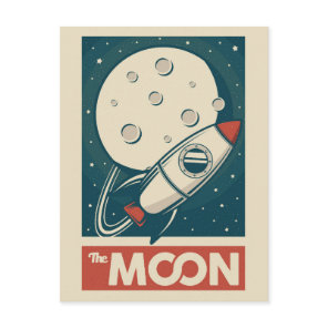 Moon Retro Galaxy Rocket Postcard