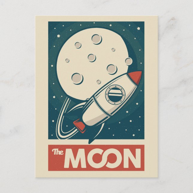 Moon Retro Galaxy Rocket Postcard (Front)