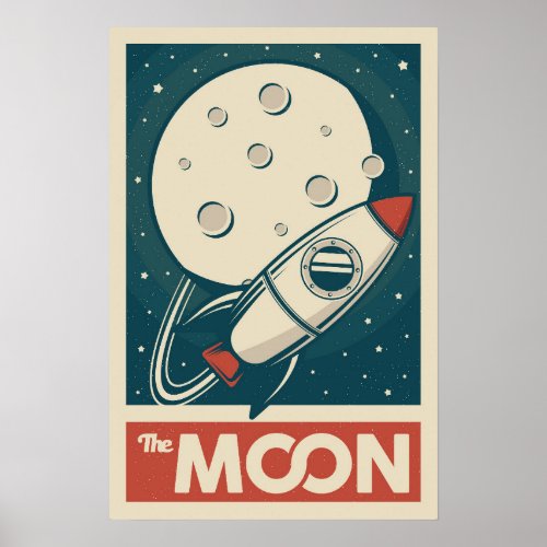 Moon Retro Galaxy Rocket Poster