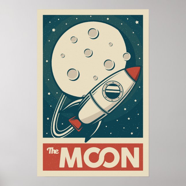 Moon Retro Galaxy Rocket Poster (Front)