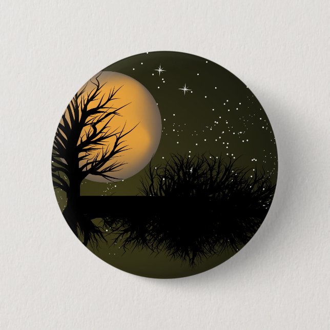 Moon Rise ~ Full Moonrise Tree & Night Sky Pinback Button (Front)
